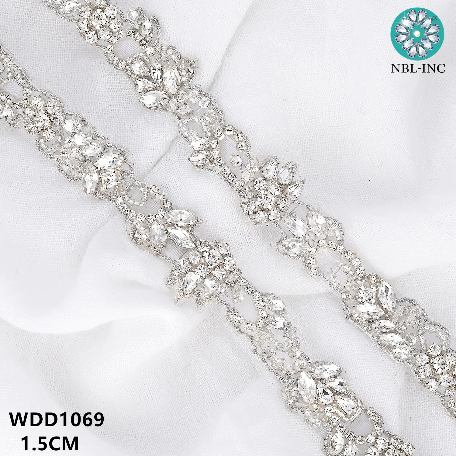 

(10 YARDS) Wholesale silver crystal rhinestone applique trim hand beaded iron on sew on for wedding dress WDD1069