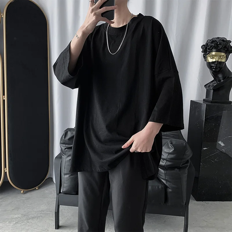 Black Gray Solid Brief Casual Fashion Men T Shirts Long Sleeve 2022 Autumn Spring Clothing Harajuku Loose Studen Top Oversized