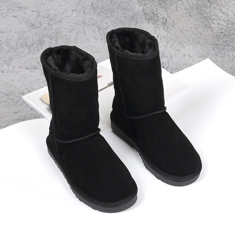 Careaymade-The new winter snow boots female sheep fur with warm cashmere leather shoes barrel boots thick waterproof,5 colors