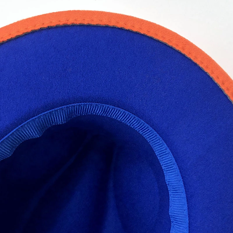 Sombreros Fedora de fieltro de lana azul para hombres y mujeres, sombrero de fieltro de Jazz con hebilla de Cinturón fino, gorra Trilby de Panamá de ala ancha, exterior Simple, naranja, 56-58-60CM