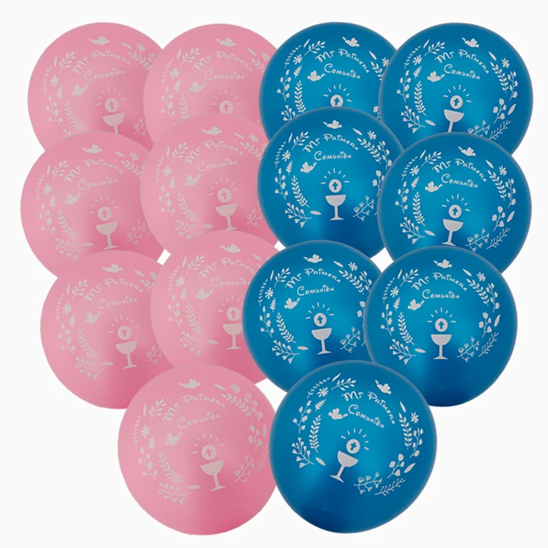 50 Pieces 10 Inch Blue Pink Colorful Spanish Logo Mi Primera Comunión Balloon For Spain Kids First Communion Party Decoration