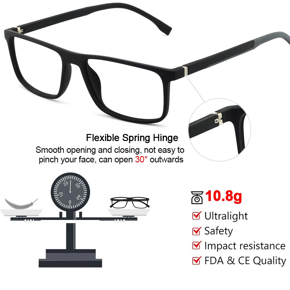 MARE AZZURO Reading Glasses Men TR90 Blue Light Frame Presbyopia Eyewear Computer Eyeglasses Frames Anti Glare +1.0 +1.5 To+6.0