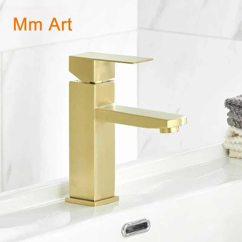 

Nordic Golden Brushed Face Basin Bathroom Cabinet Faucet Hot and Cold Adjustable Household Bathroom Hand Washing and Faucet