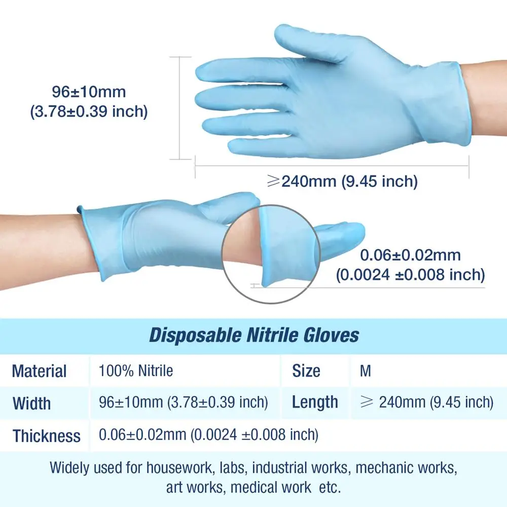 Nitrile Gloves Blue 100pcs/lot Food Grade Waterproof Allergy Free Disposable Work Safety Gloves Nitrile Gloves Mechanic