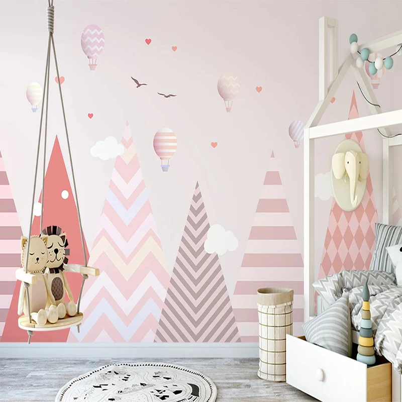 

Custom 3D Photo Wallpaper Pink Hot Air Balloon Abstract Geometric Pattern Princess Room Children's Bedroom Wall Mural Paintings