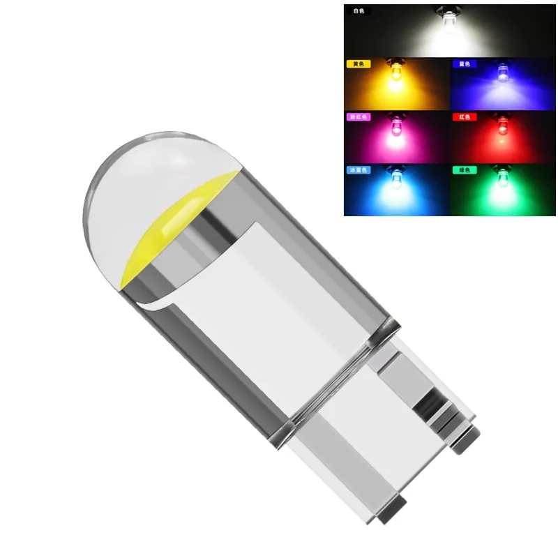 10xT10 W5W Cob Glass Car Light Bulb White Auto License Plate Dome Read DRL Lamp Style 12V Yellow Red Blue T10 BULB