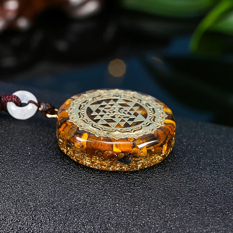 Orgonite Pendant Sri Yantra Necklace Sacred Geometry 7 Chakra Crystal Tiger Eye Energy Meditation for Women Men Jewelry Dropping