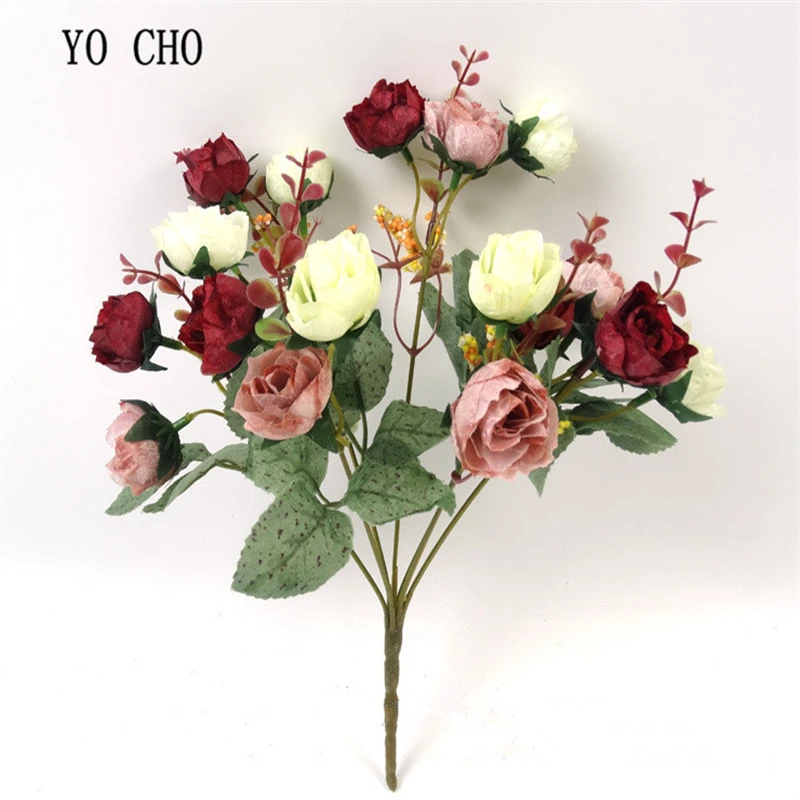 YO CHO-ramo de flores artificiales de seda, 21 cabezas, Retro, para decoración de bodas y fiestas en casa