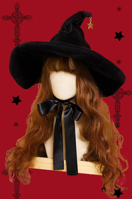 Retro Witch Hats Masquerade Bandage Bow Wizard Hat Adult Gothic Lolita Cosplay Costume Accessories Halloween Party Dress Decor