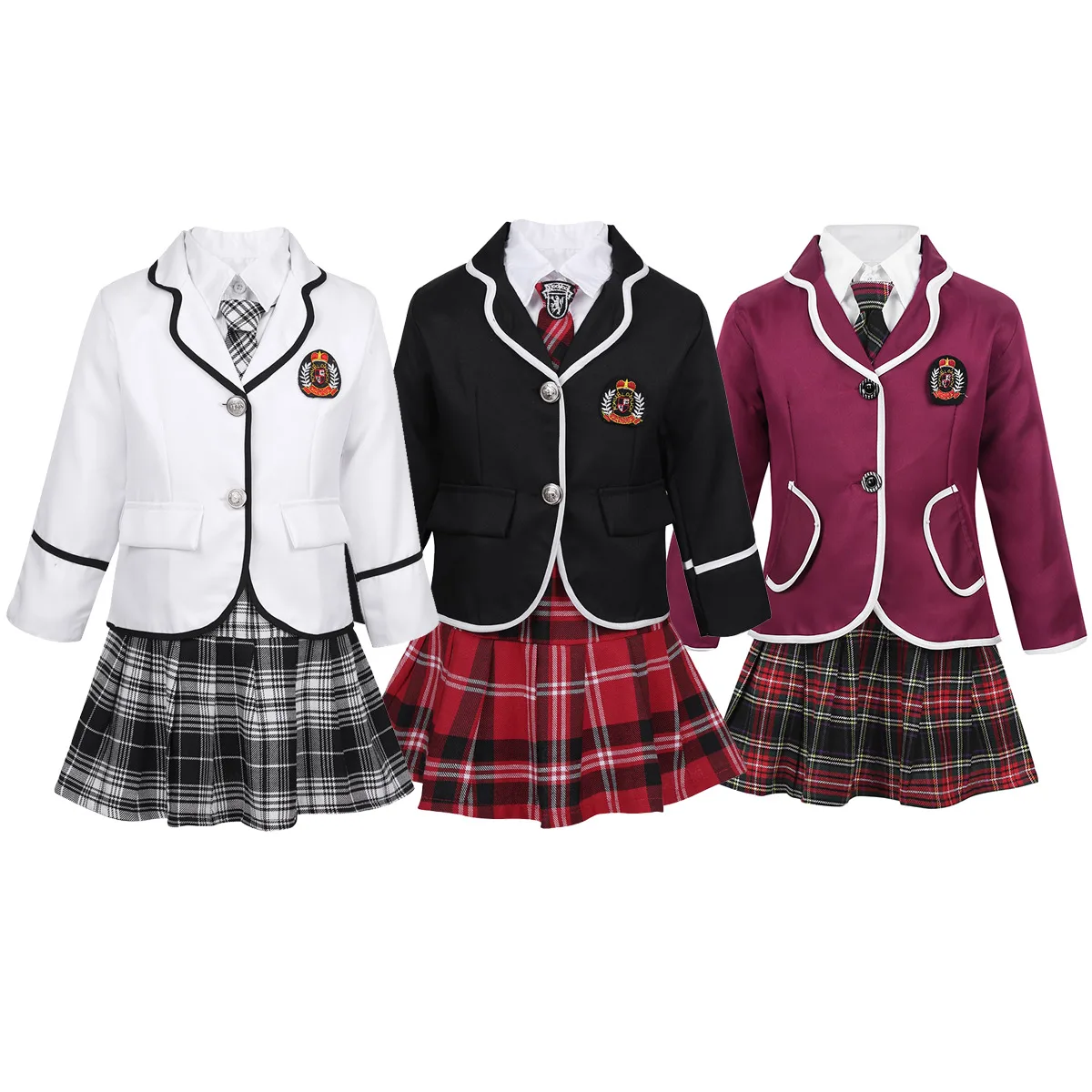 Kids Teens British Style School Uniform Coat with Shirt Tie Mini Skirt Set Child Girls Japanese Anime Cosplay Students Costume