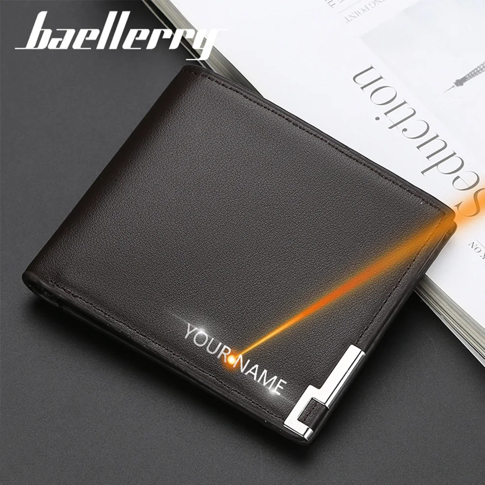 2021 New Men Wallets Name Customized Card Holder High Quality Male Purse Name Engraving PU Leather Business Men Wallets Carteria