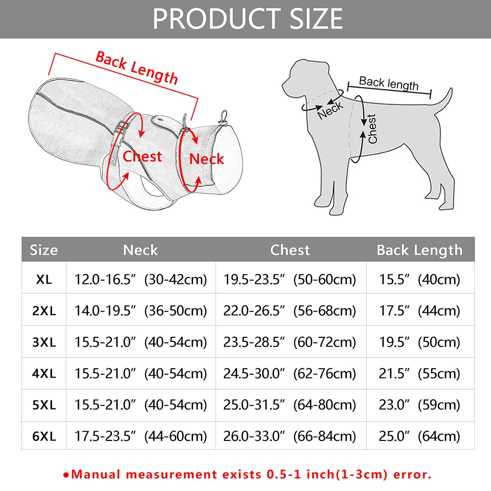 Waterproof Dog Vest Clothes Warm Padded Pet Winter Clothing Jacket Coat Large Dogs Labrador Outfit With Reflective Rope XL-6XL