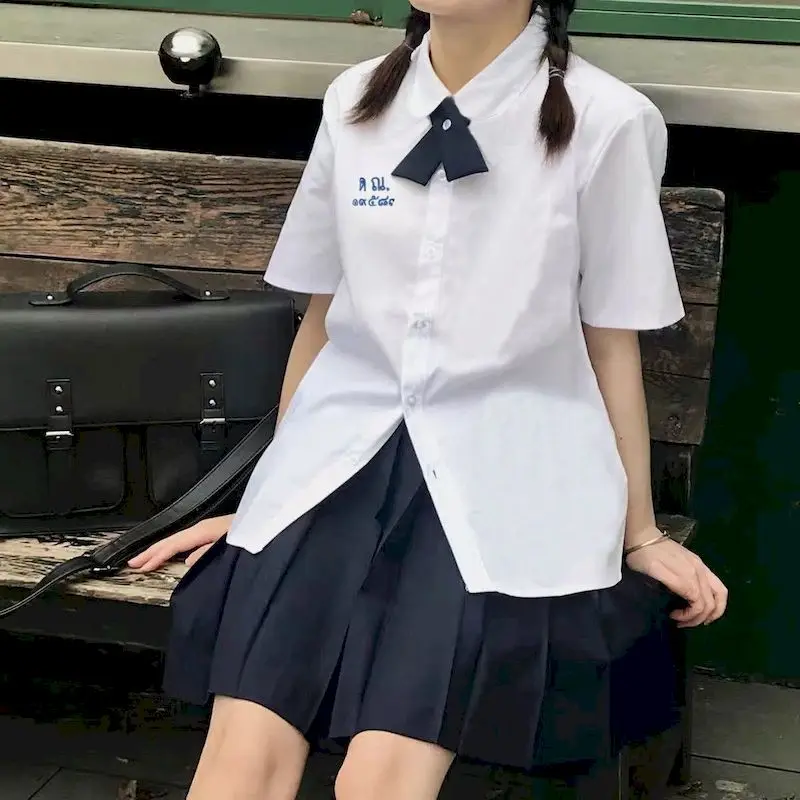 Loose Thai School Uniform Jk Uniform Round Neck Short Sleeve Shirt Pleated Skirt 2 Piece Suits College Performance Class Suits