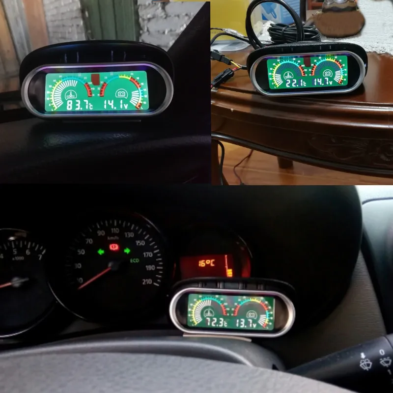 Universal 2 in 1 12v/24v LCD Digital Car Truck Water Temperature Gauge Meter Voltmeter Voltage Gauge with temp sensor