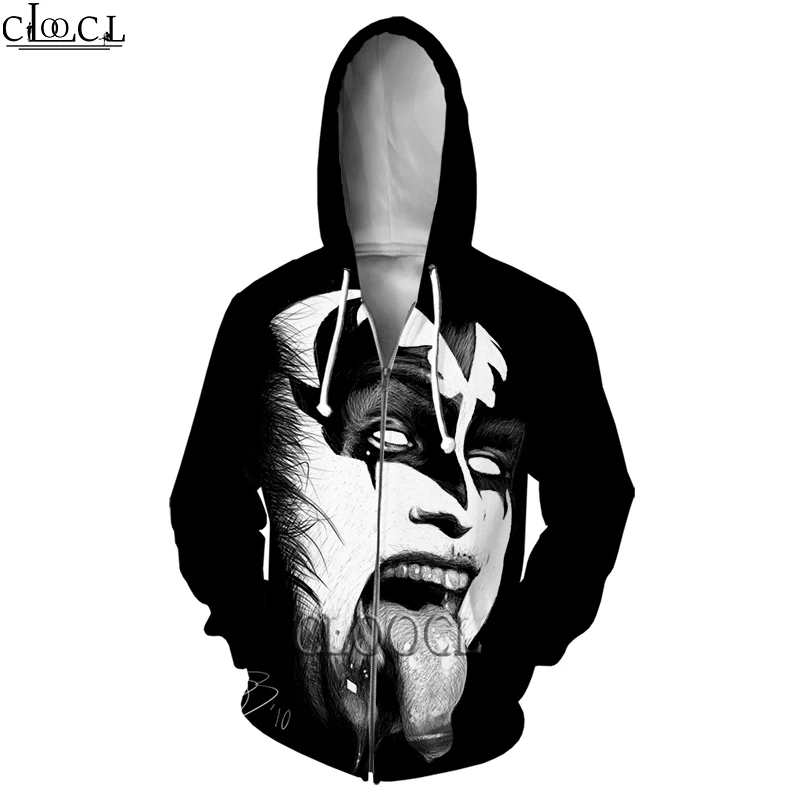 

HX Newest Rock Singer KISS Band Men Women Zipper Hoodies Fashion Autumn 3D Print Casual Harajuku Clothes Hoody Drop Shipping