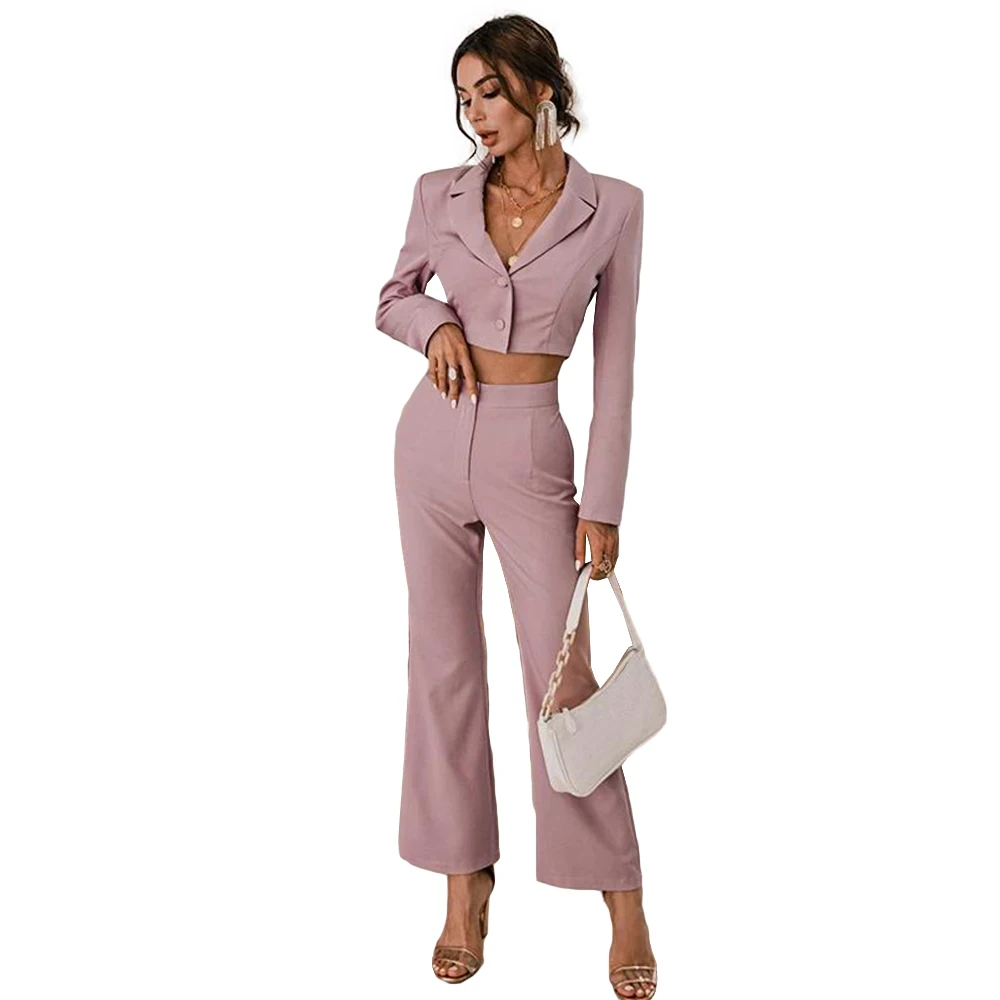 Spring Women Formal Blazers Set Lady Office Work Suit Pockets Jackets Coat Slim Femme Wedding Tuxedos 2 Pieces