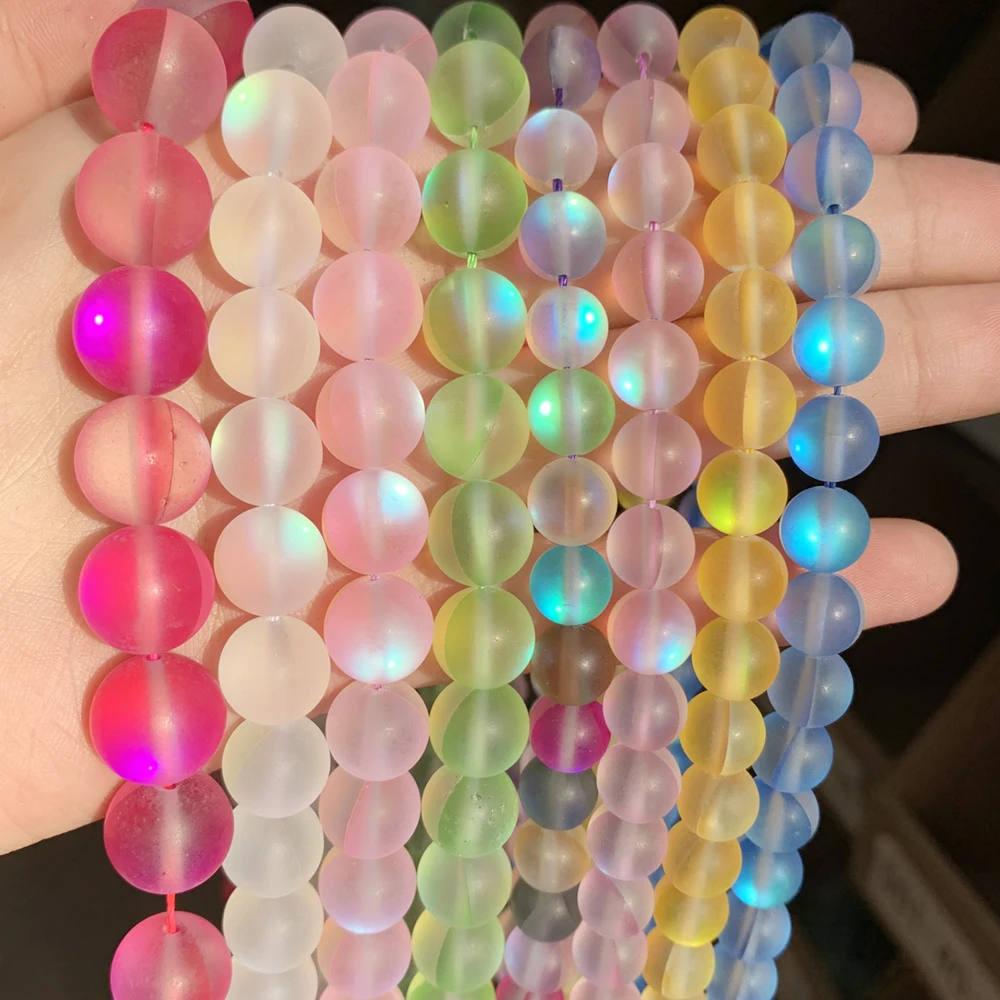 A+ Matte White AB Frosted Austrian Crystal Round Beads For Jewelry Making 6 8 10 12mm Glitter MoonStone Beads Diy Bracelet