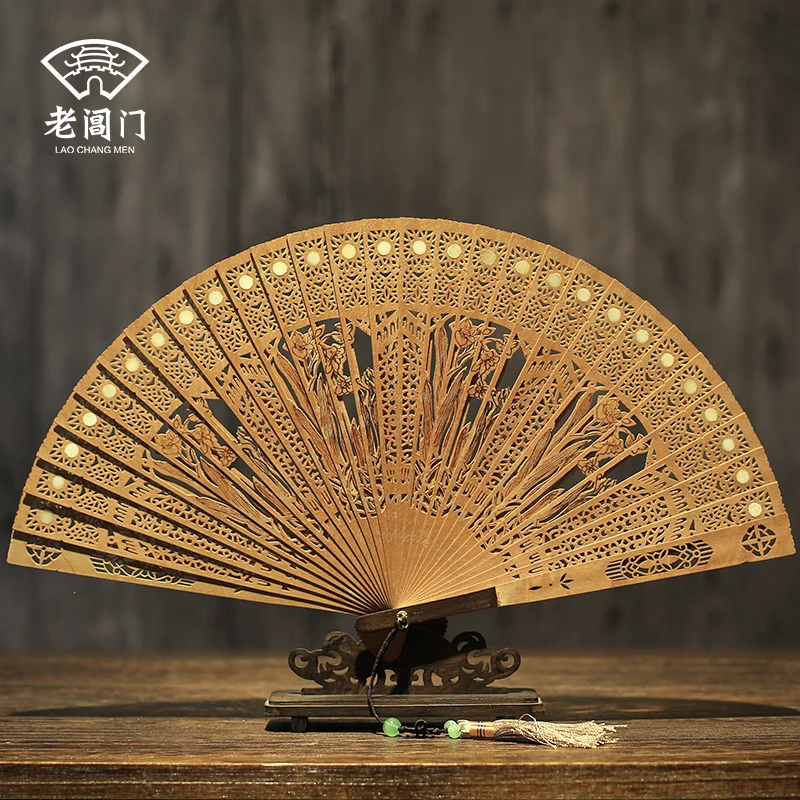 |Chang folding fan gift collectables - autograph hollow out to restore ancient ways the sandalwood fan arts and crafts