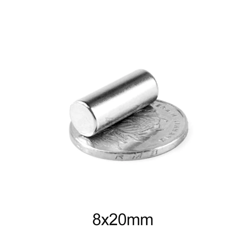 5~50PCS 8x20 mm  Powerful Magnetic Magnet 8mm x 20mm Thick Permanent Neodymium Magnet Strong 8x20mm Round Search Magnet 8*20 mm