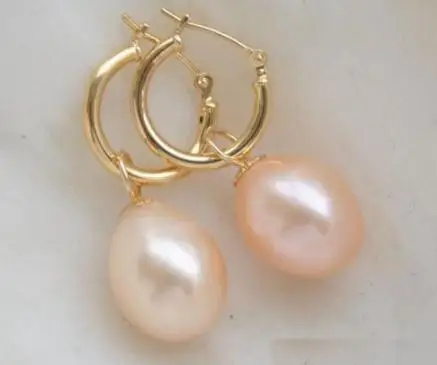 

New Arrival Favorite Pearl Earrings Huge 9-10mm Natural Pink Color Freshwater Pearls Gold Dangle Earring Fine Women Jewelry