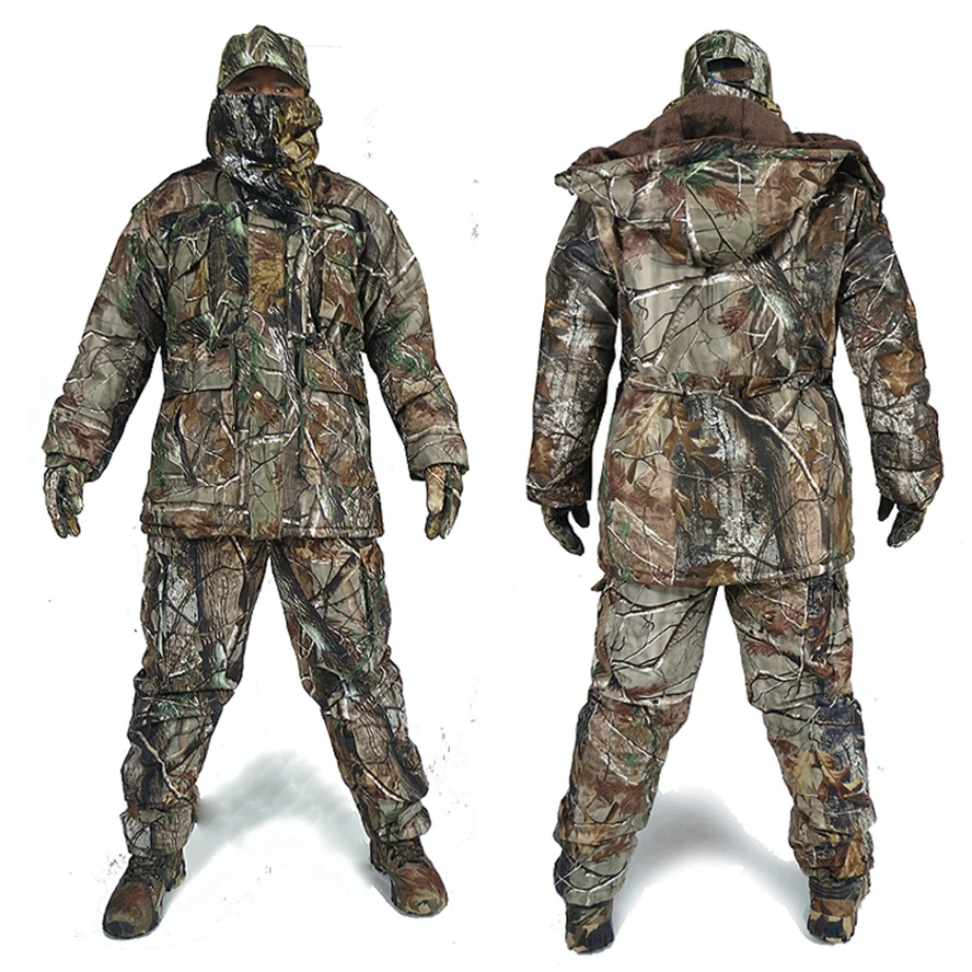 Winter Outdoor Bionic Camouflage Clothes Hunting Clothing Winter Fleece Fishing Hunting Suits Ghillie Suit Snow Camouflage Coat