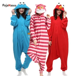 XXL Cheshire Cat Red Onesie Cartoon Onsie COOKIE MONSTER Women Christmas Family Party Costume Romper Striped Raccoon Kigurumi