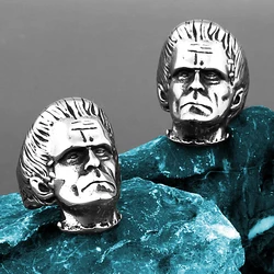 Titanium Steel Frankenstein Men and Women Face Ring Cool Horror Scientist Stainless Steel Locomotive Ring Punk Jewelry Wholesale