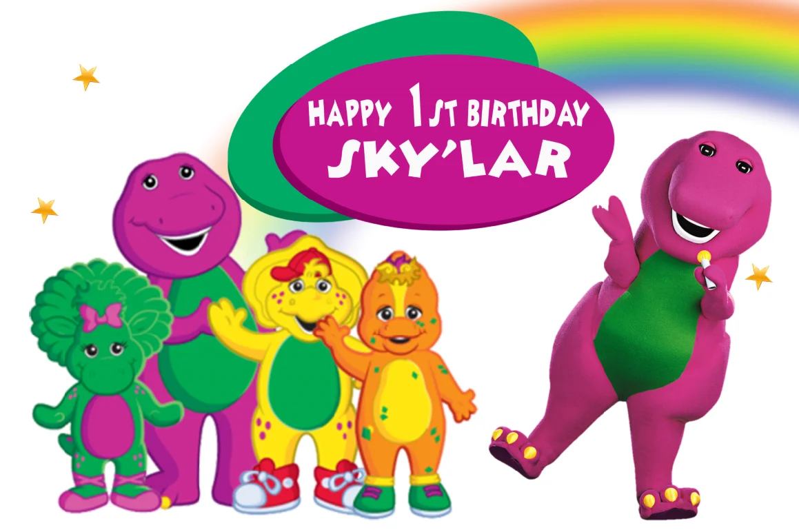 7x5FT Personalized Great Adventure Barney Dinosaur Happy Birthday Custom Photo Backgrounds Studio Backdrop Vinyl 220cm x 150cm