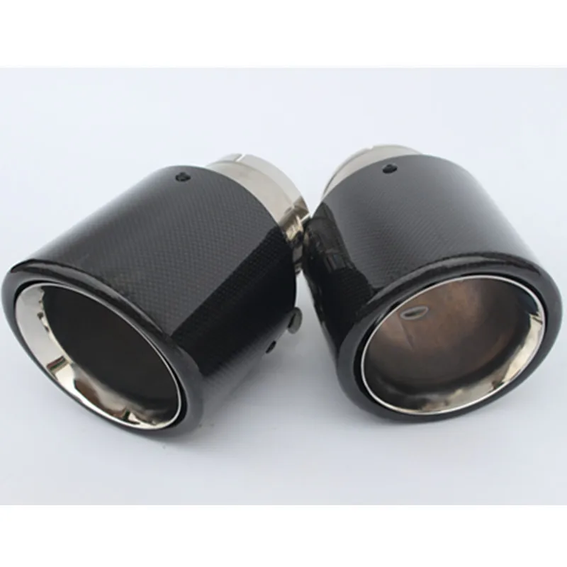 1 Pair  76mm Inlet 114mm Outlet exhaust tip Universal Glossy Carbon Fiber Car Exhaust Pipe Tail Muffler Tip