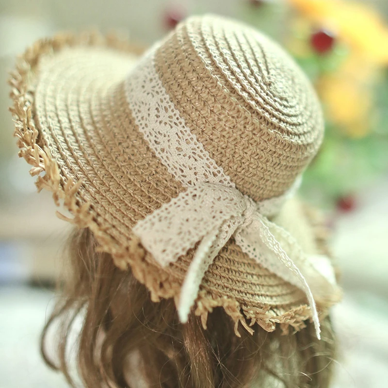 1PC Dollhouse Handmade Straw Hat Sun Cap For 1/6 Doll Accessories Doll Cute Hat With Bow Decoration Doll Hat Children\'s Toy Gift