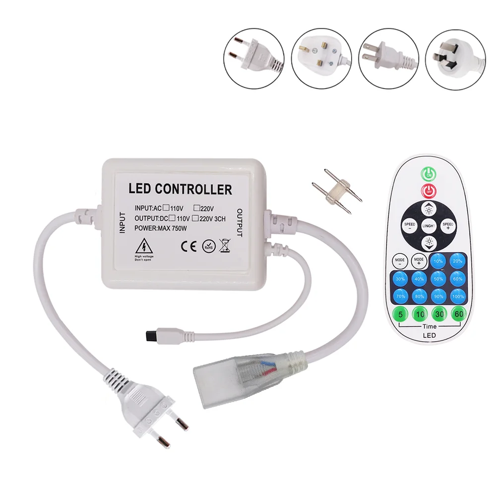 LED Dimmer Switch AC 110V 220V Adjustable Brightness 750W LED Controller 23Key IR Remote Control for Single Color LED Neon Strip