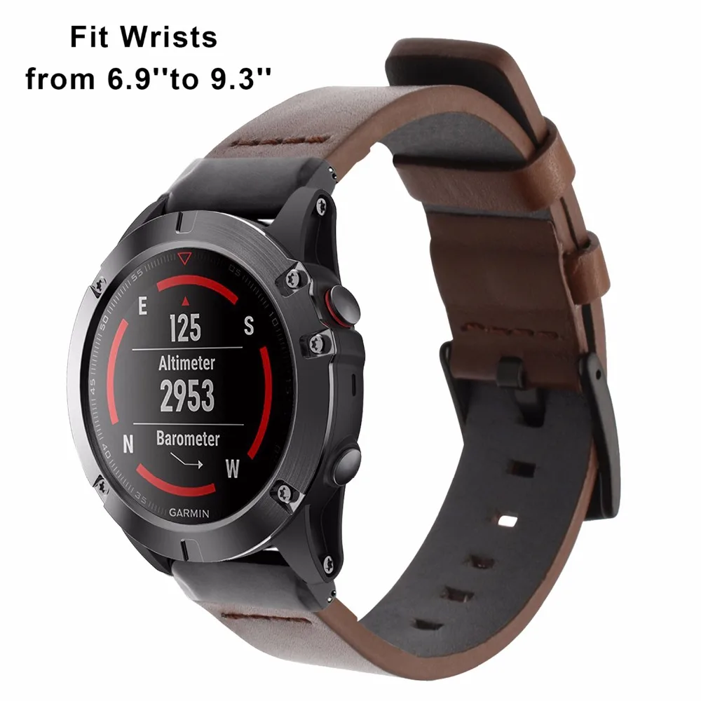 Pulseira de relógio de couro genuíno para quick fit, 20/22/26mm, para garmin fenix 6x pro/5x plus/6s/55/6 pro 5/3/3hr