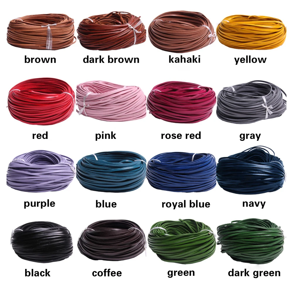 2 Meter Bunte 3-10mm Flache Echtleder-Schmuckschnur, DIY-Halsketten- und Armbandzubehör – Detail 1