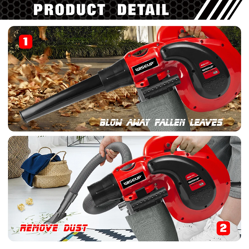 

WISEUP 600W Electric Air Blower 6 Variable Speed Snow Blower Leaf Blower Multi-Purpose Blower/Sweeper/Dust Cleaner Power Tool