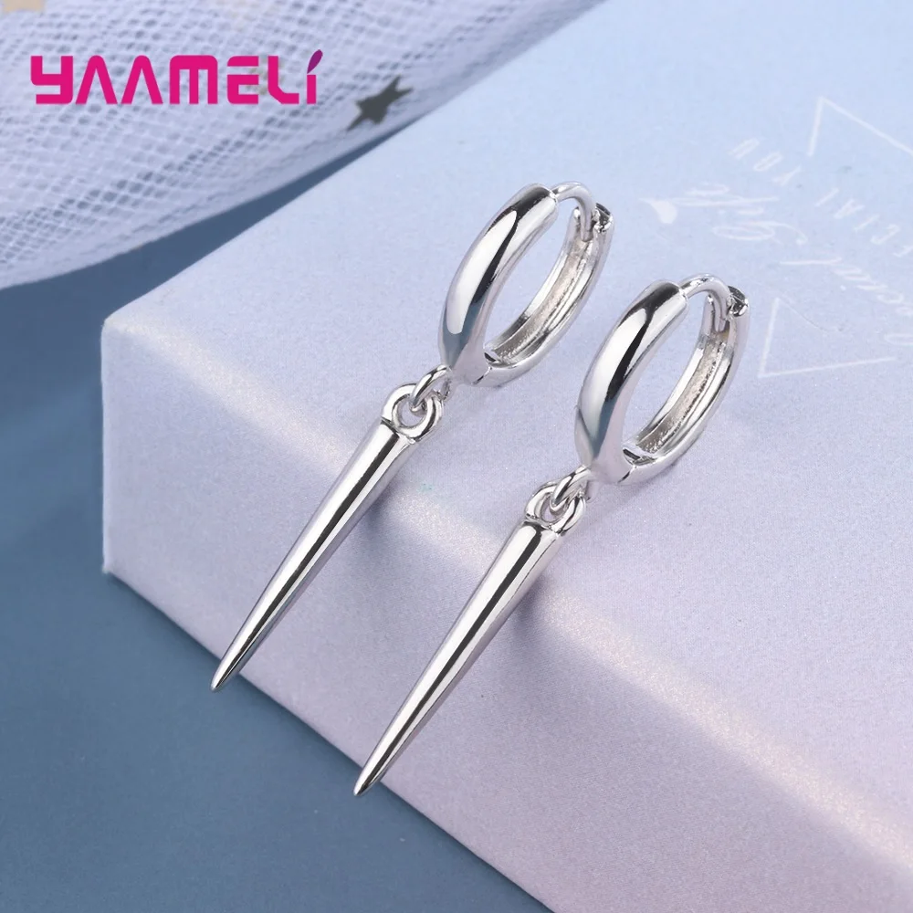 Minimalist Round Hoop 925 Sterling Silver Drop Earrings Dangle Thin Stick Simple Gold Silver Color Ear Jewelry For Women