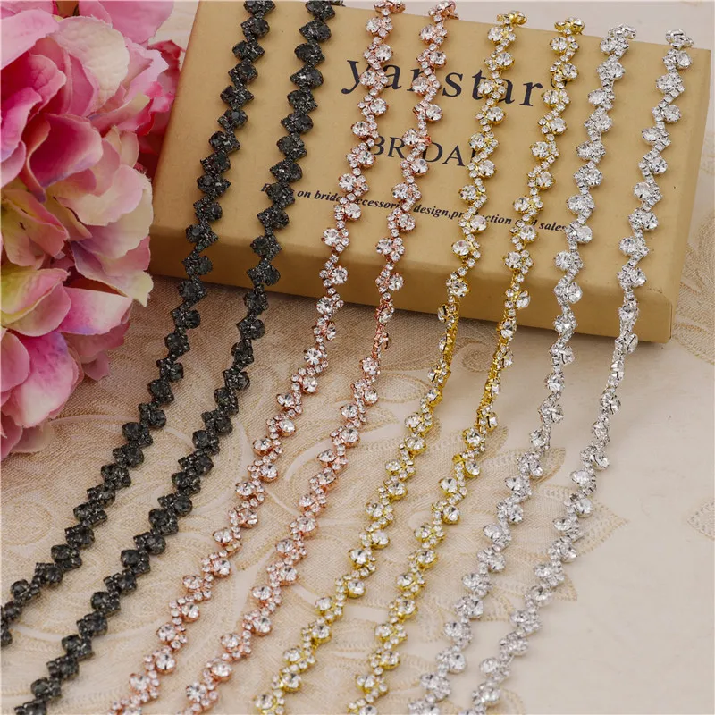 Wholesale 10yards Rhinestone crystal Chain Bridal Sash Rhinestone Applique, Wedding Applique,Rhinestone Trimming LSRT054