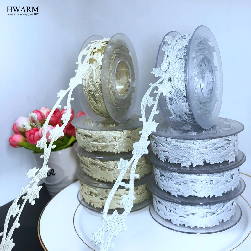 6pcs 2.5cm Polyester star lace fabric ribbon gift packaging DIY Christmas wedding party favors baby shower layout decorated belt