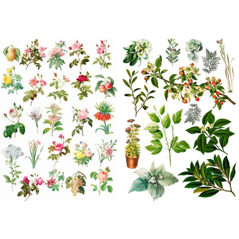 1 PCS Vintage Leaves Flowers Precut Decor Scrapbook Book Journal Stationery Stickers Cute Handmade Aesthetic Sticker Pack vv