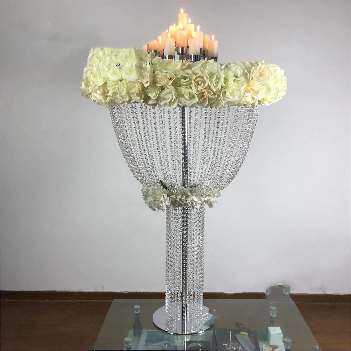 New custom wedding decoration centerpieces hangging acrylic sliver/ gold crystal candelabra AB0457