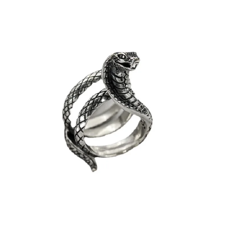 

Unibabe Sterling Silver Thai Silver Jewelry Vintage S925 Sterling Silver Realistic Big Cobra Male Open Ring