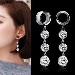 2pieces Stainless Steel Ear Tunnels Plugs and Tunnels Dilataciones Oreja Expansiones Oreja Ear Piercing Gem CZ Crystal Dangle