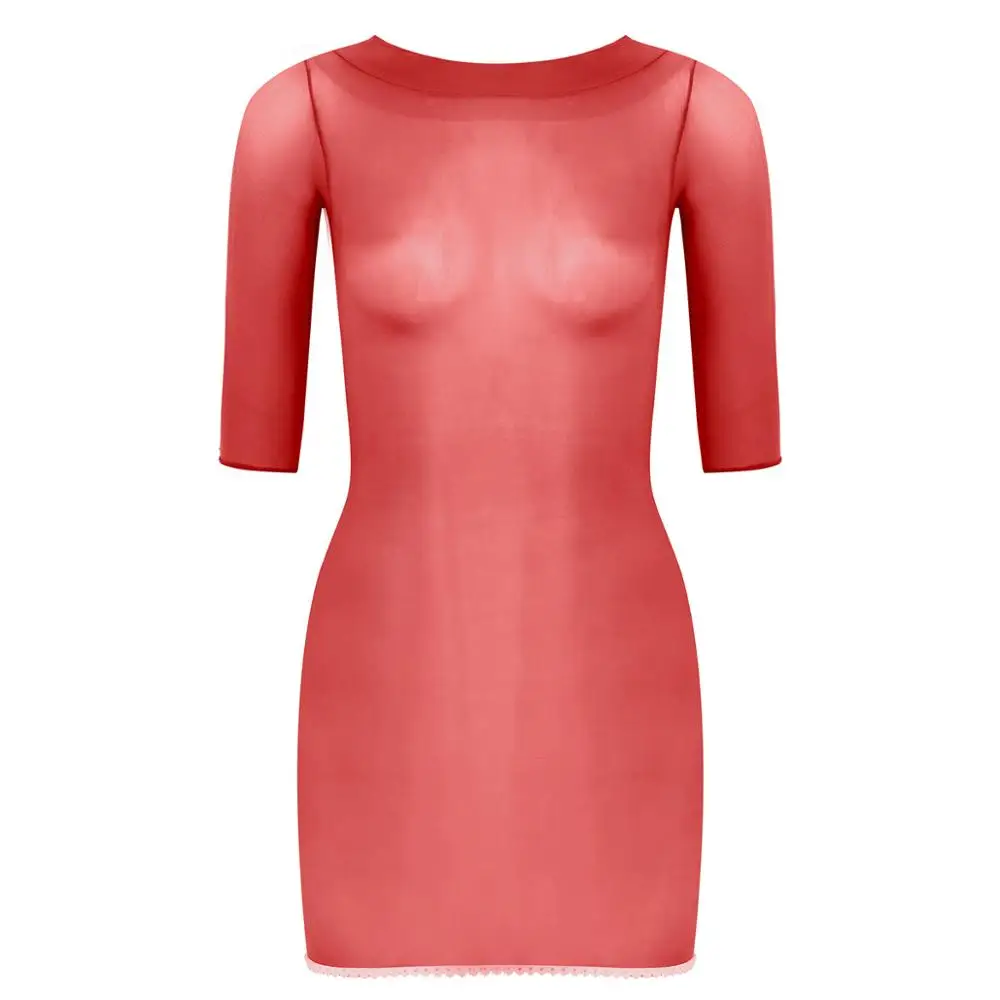 Women's Sheer Mini Dress Lingerie Sexy See-through Mesh Bodystocking Female Stretchy Dressess Nightwear Bodycon Dresses
