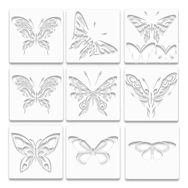 

9pc Butterfly Stencils DIY Walls Layering Painting Template Decor Scrapbooking Embossing Album Supplies 20*20cm