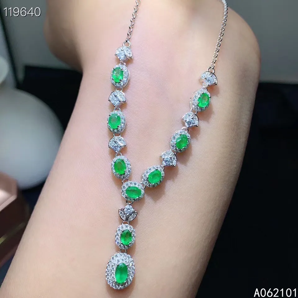 

KJJEAXCMY fine Jewelry 925 Sterling Silver Natural Emerald Girl vintage gemstone Pendant Necklace Support Test Chinese style