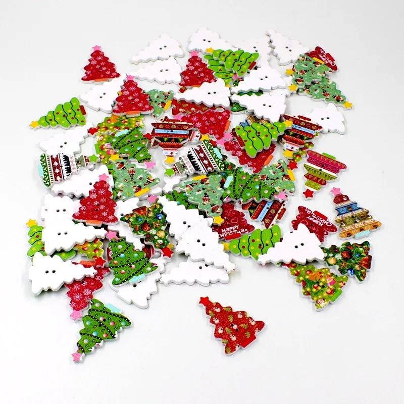 50pcs/pack Christmas tree buttons 2Holes 25m x 35mm Decorativ Scrapbooking Sewing Scrapbook accessories Wooden Buttons