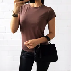 Women T-shirt Solid color Tee Pink Black Brown Casual T-Shirt Hipster Summer Woman T shirt Oversize dropshipping