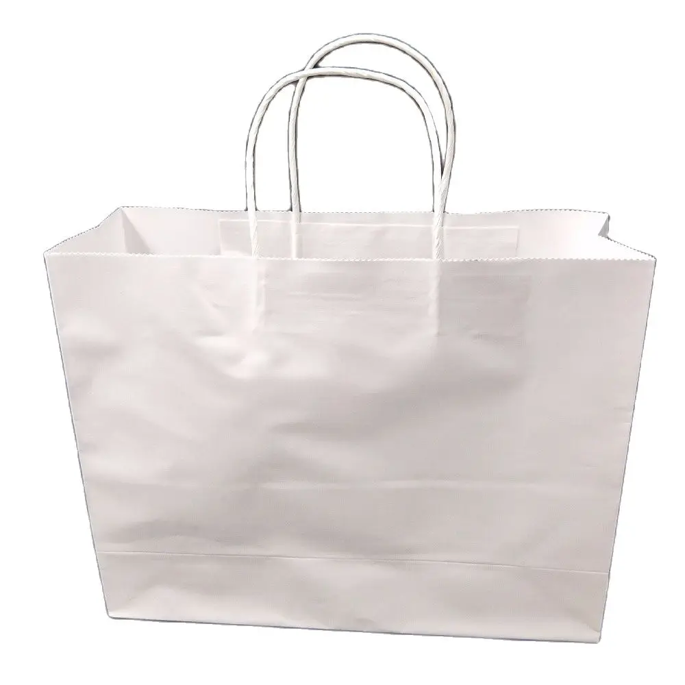 

100pcs Custom Logo Printed Eco-Friendly White Kraft Paper Gift Bag with Rope Handle