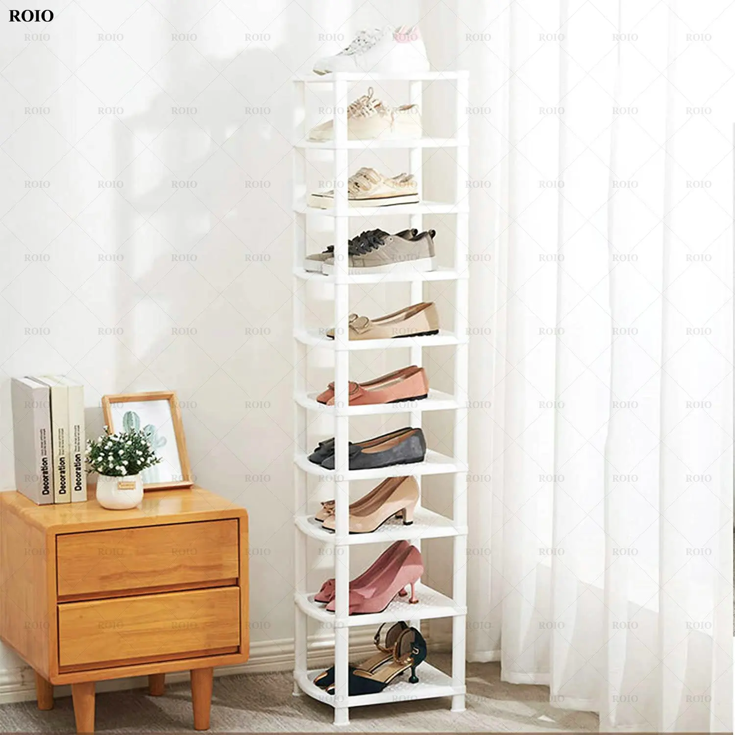 Vertical Shoe Rack Narrow Corner Shoe Shelf Easy to Assemble Hallway Shoe Organizer Saving Space Stackable Shoe Cabinet White