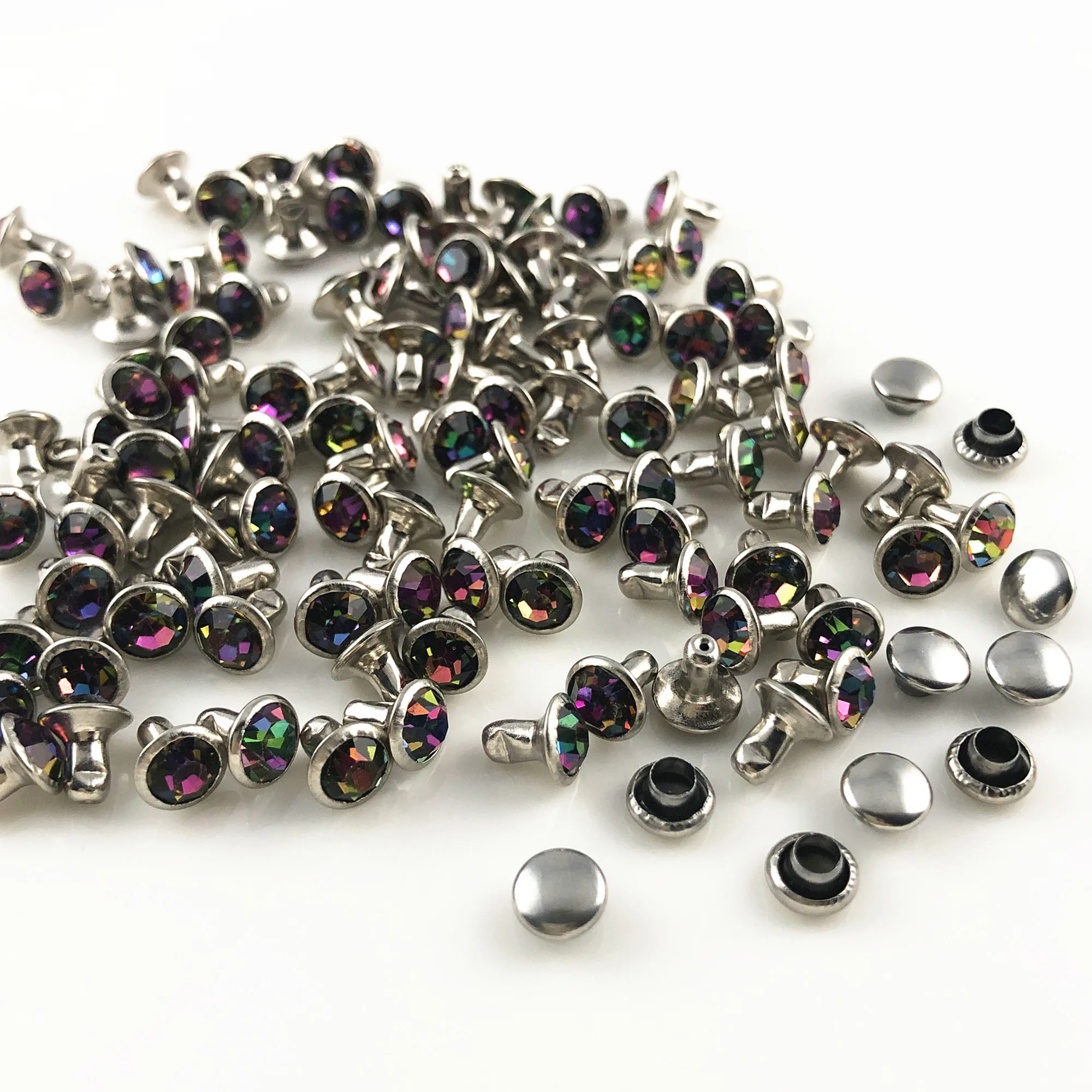 YORANYO 100 Sets CZ++ Crystal Rivets Planet Color Rivets Silver Studs Leather Craft Garment Punk Studs Fit DIY Making