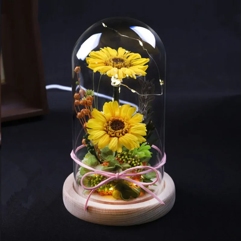 9*18cm Glass Dome Vase Home Decoration Luminous Log Base Transparent Cover DIY Friend Favor Gift Wedding Prop Handmade Craft